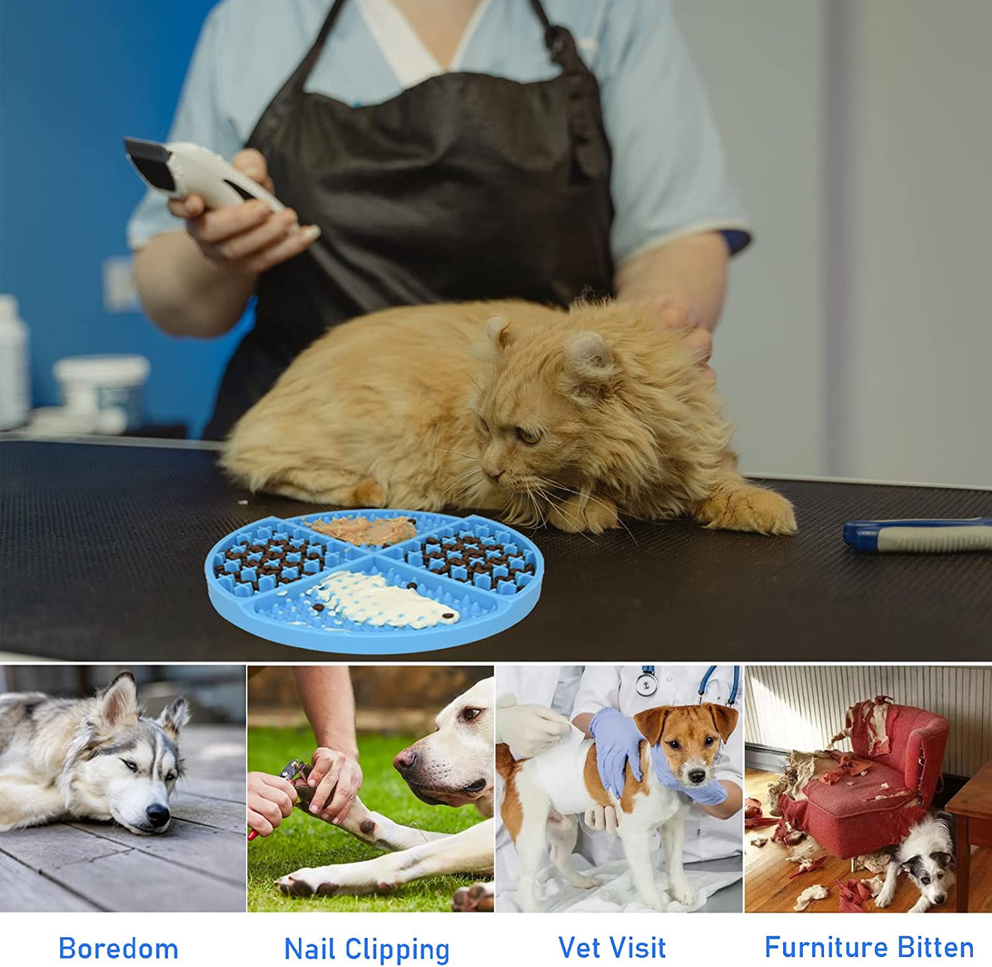 Slow Feeder Bowl Mat for Dogs and Cats, Licking Mat for Dog Anxiety Relief, Cat Peanut Butter Lick Pad, Dog Enrichment Toys for Boredom Reducer, Dog Treat Mat for Bathing Grooming