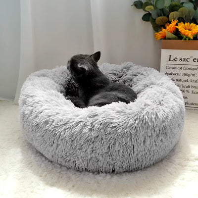 Fluffy Calming Dog Bed Long Plush Donut Pet Bed Hondenmand round Orthopedic Lounger Sleeping Bag Kennel Cat Puppy Sofa Bed House