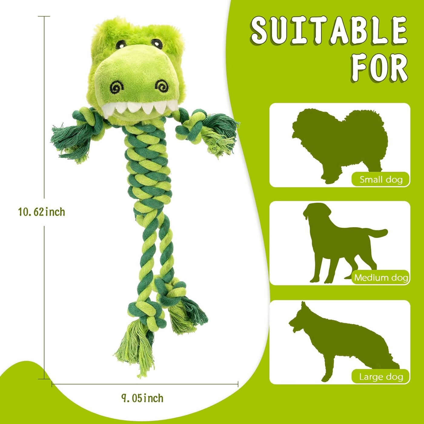 Tough Dog Toys for Puppies and Small-Medium Dogs - Tug of War, Plush Stuffed Animals, Rope Toys for Teething and Chewing Fun. (Crocodile)