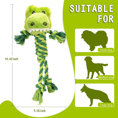 Tough Dog Toys for Puppies and Small-Medium Dogs - Tug of War, Plush Stuffed Animals, Rope Toys for Teething and Chewing Fun. (Crocodile)