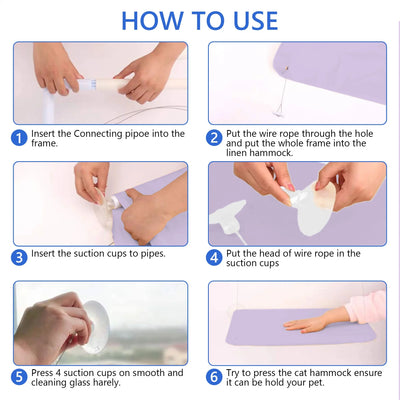 Window Cat Hammock: Suction Cup Hanging Perch Bed with Sill Stand (Violet)