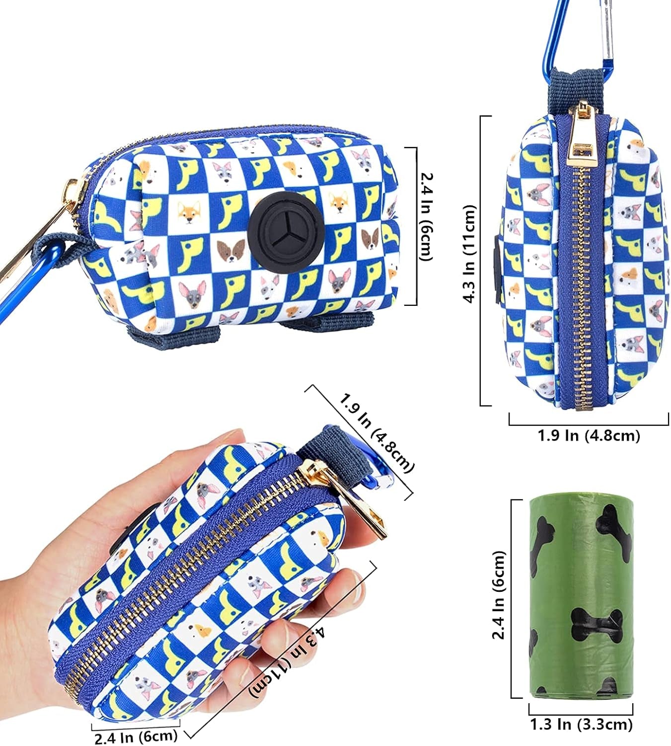 Dog Poop Bag Dispenser Dog Poop Bag Holder Attaches to Dog Leash ,Dog Waste Bag Dispenser Portable with Carabiners Clip, 2 Free Roll