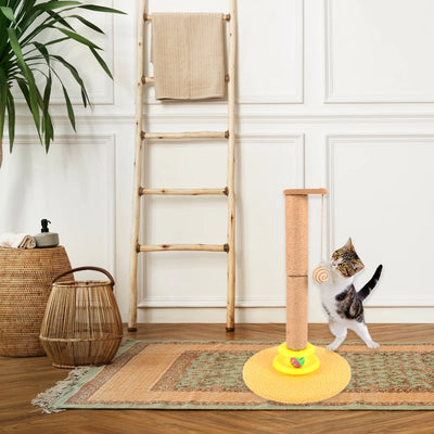 Cat Post, 19.3 Inch Tall Cat Scratching Post for Indoor Cats, Cat Scratcher Post with Dangling Ball and Bell Ball