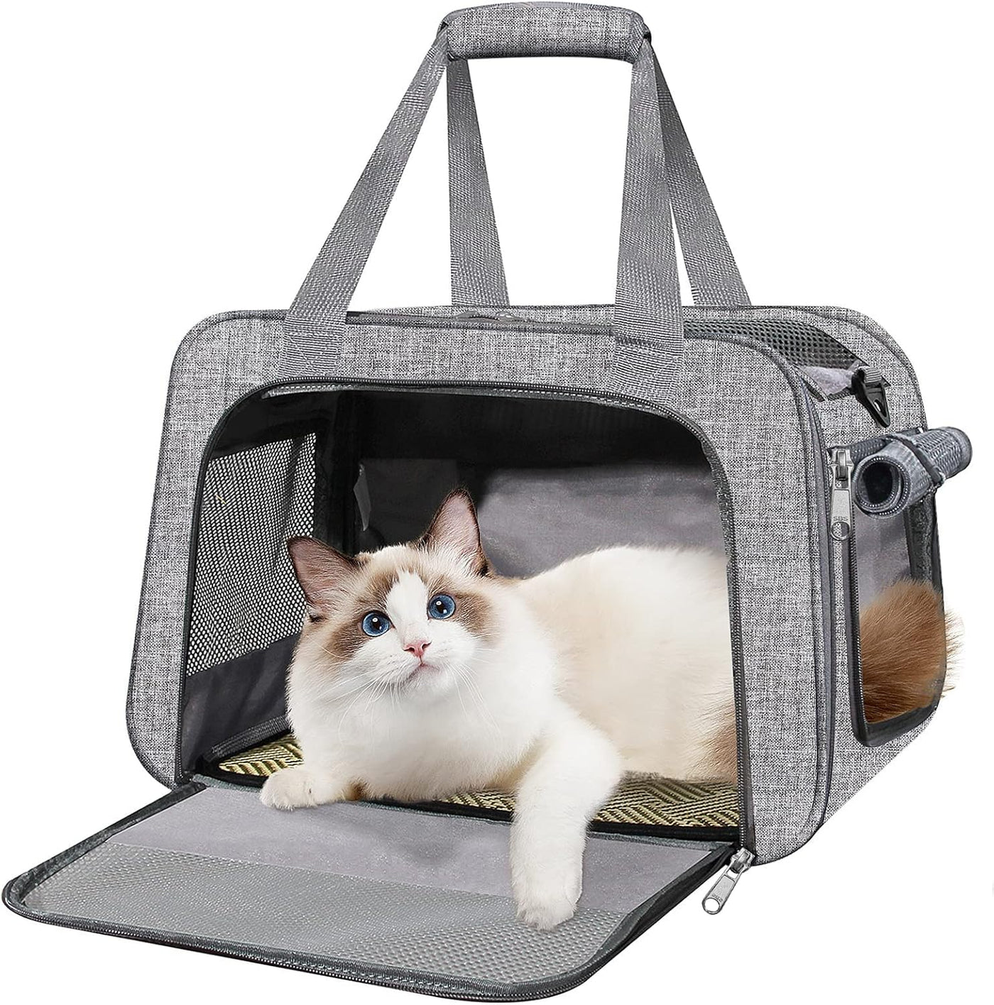 Small Cat Dog Carrier Airline Approved Pet Carrier, Soft-Sided Pet Travel Carrier with Fleece Pad for Cats Puppy Small Animals (Grey)