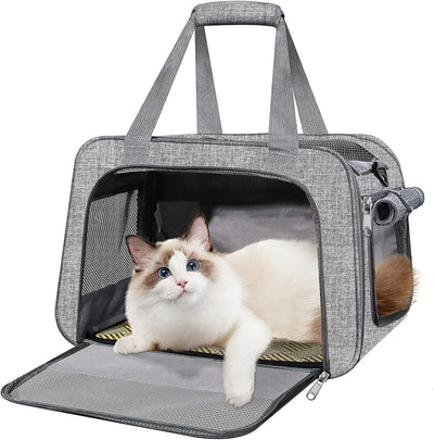 Small Cat Dog Carrier Airline Approved Pet Carrier, Soft-Sided Pet Travel Carrier with Fleece Pad for Cats Puppy Small Animals (Grey)