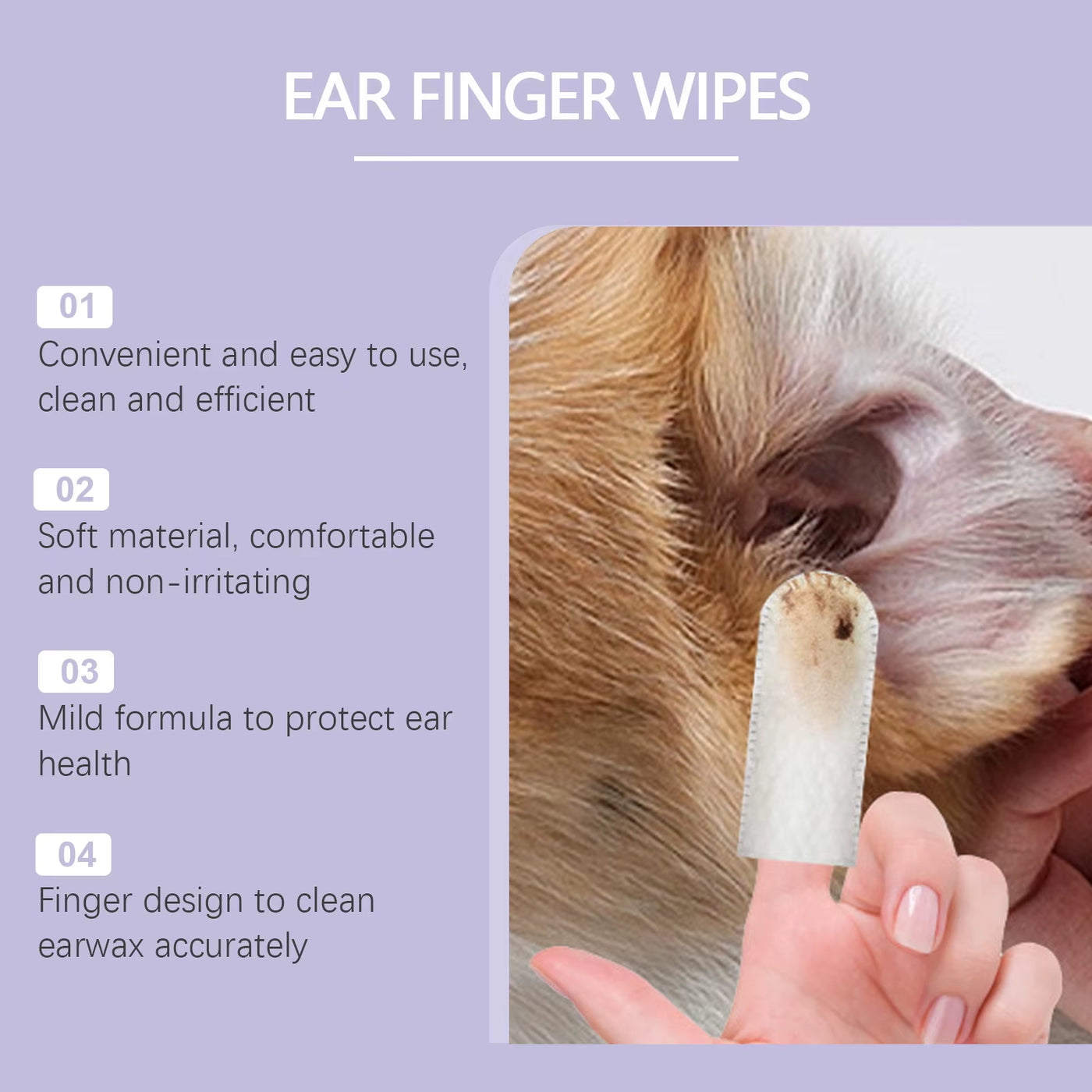 Dog Ear Finger Wipes Mite Earwax Remover Ear Canal Odor Clean Infections Control Relieve Itching Pet Ear Cleaning Pads