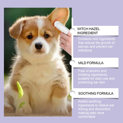 Dog Ear Finger Wipes Mite Earwax Remover Ear Canal Odor Clean Infections Control Relieve Itching Pet Ear Cleaning Pads