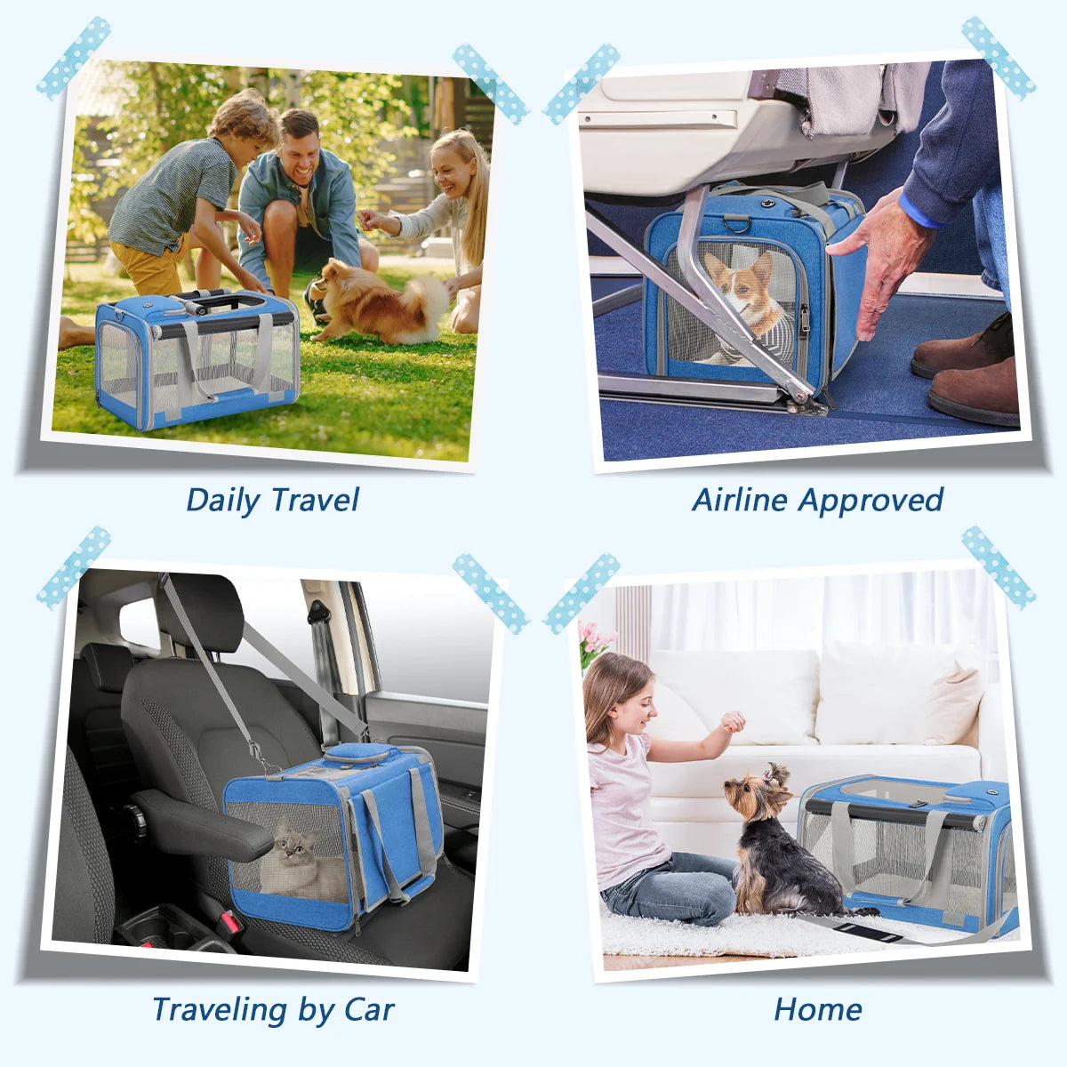 Cat Carriers for Medium Cats under 25 Lbs, Pet Carrier for Cats Dog with Top Bag/Fodable Bowl/Washable Pad, Soft-Sided Escape Proof with 4 Ventilated Windows, Blue
