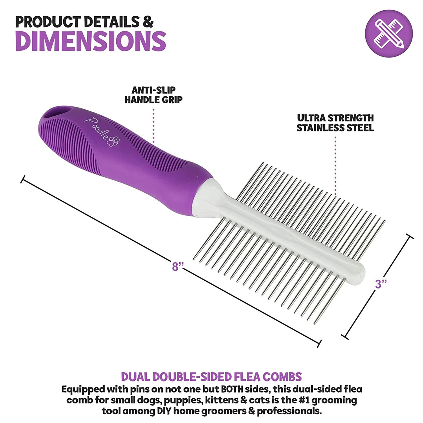 Double-Sided Stainless Steel Dog & Cat Pet Comb Grooming Hair Tool