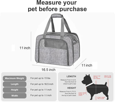 Small Cat Dog Carrier Airline Approved Pet Carrier, Soft-Sided Pet Travel Carrier with Fleece Pad for Cats Puppy Small Animals (Grey)
