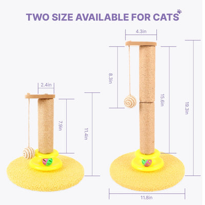 Cat Post, 19.3 Inch Tall Cat Scratching Post for Indoor Cats, Cat Scratcher Post with Dangling Ball and Bell Ball