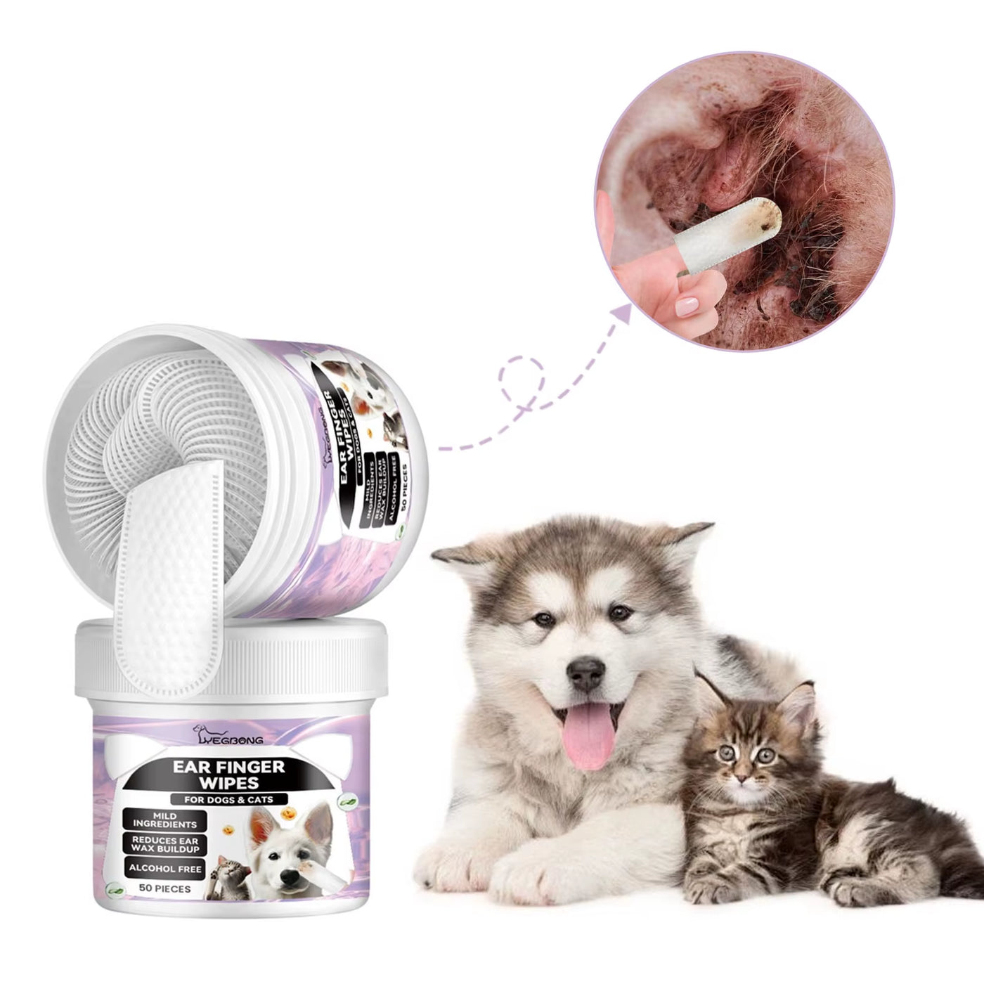 Dog Ear Finger Wipes Mite Earwax Remover Ear Canal Odor Clean Infections Control Relieve Itching Pet Ear Cleaning Pads