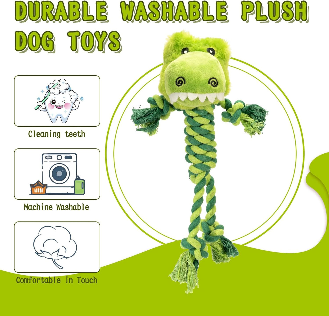Tough Dog Toys for Puppies and Small-Medium Dogs - Tug of War, Plush Stuffed Animals, Rope Toys for Teething and Chewing Fun. (Crocodile)