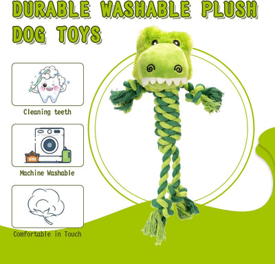 Tough Dog Toys for Puppies and Small-Medium Dogs - Tug of War, Plush Stuffed Animals, Rope Toys for Teething and Chewing Fun. (Crocodile)