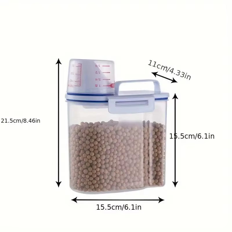 Pet Food Storage Container with Measuring Cup Handle Airtight Waterproof Pet Food Storage Dispenser Portable Buckets Feeder