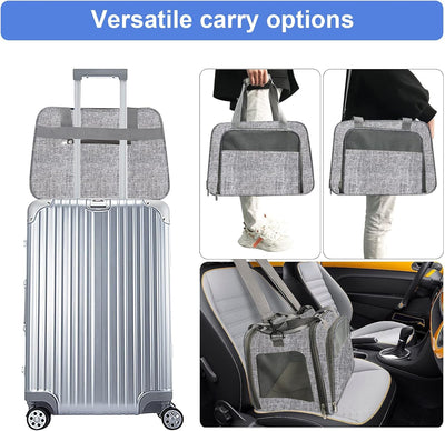 Small Cat Dog Carrier Airline Approved Pet Carrier, Soft-Sided Pet Travel Carrier with Fleece Pad for Cats Puppy Small Animals (Grey)