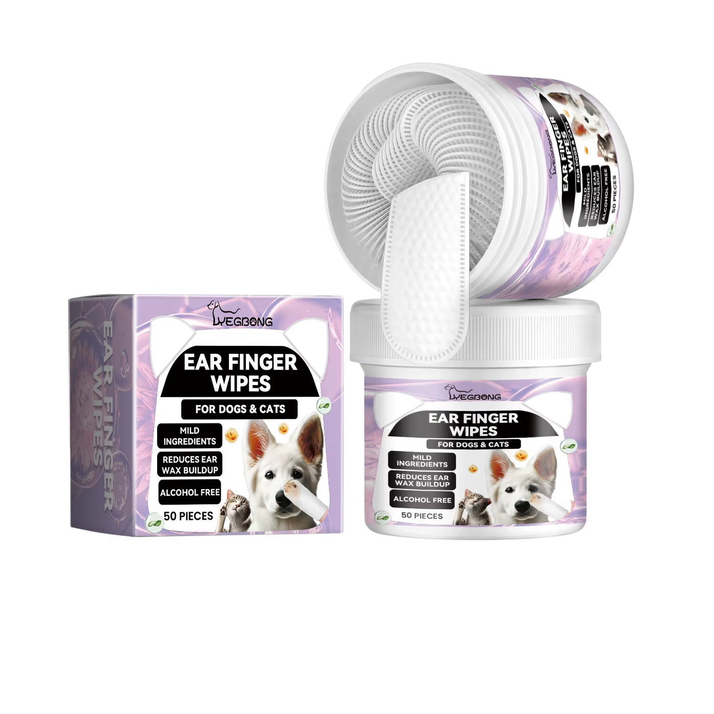 Dog Ear Finger Wipes Mite Earwax Remover Ear Canal Odor Clean Infections Control Relieve Itching Pet Ear Cleaning Pads