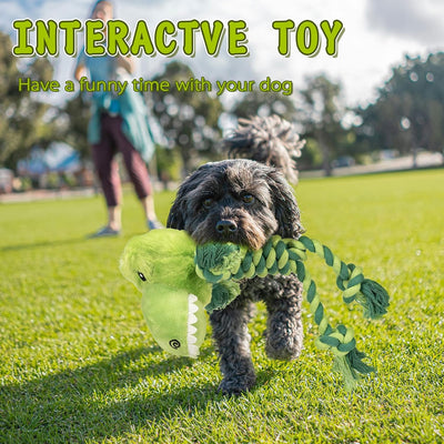 Tough Dog Toys for Puppies and Small-Medium Dogs - Tug of War, Plush Stuffed Animals, Rope Toys for Teething and Chewing Fun. (Crocodile)