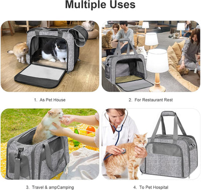 Small Cat Dog Carrier Airline Approved Pet Carrier, Soft-Sided Pet Travel Carrier with Fleece Pad for Cats Puppy Small Animals (Grey)