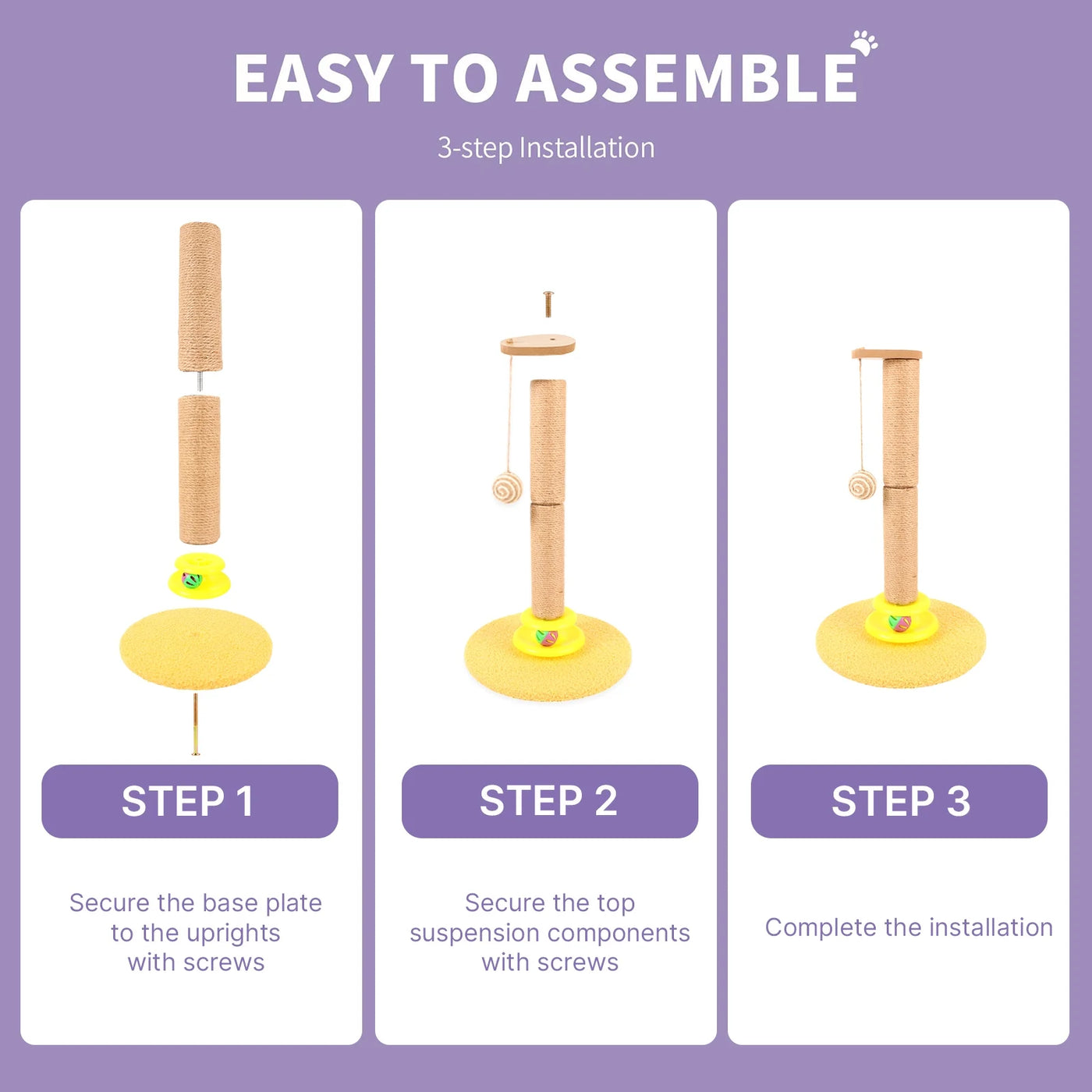 Cat Post, 19.3 Inch Tall Cat Scratching Post for Indoor Cats, Cat Scratcher Post with Dangling Ball and Bell Ball