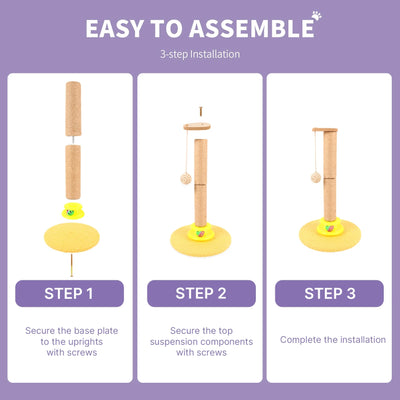 Cat Post, 19.3 Inch Tall Cat Scratching Post for Indoor Cats, Cat Scratcher Post with Dangling Ball and Bell Ball