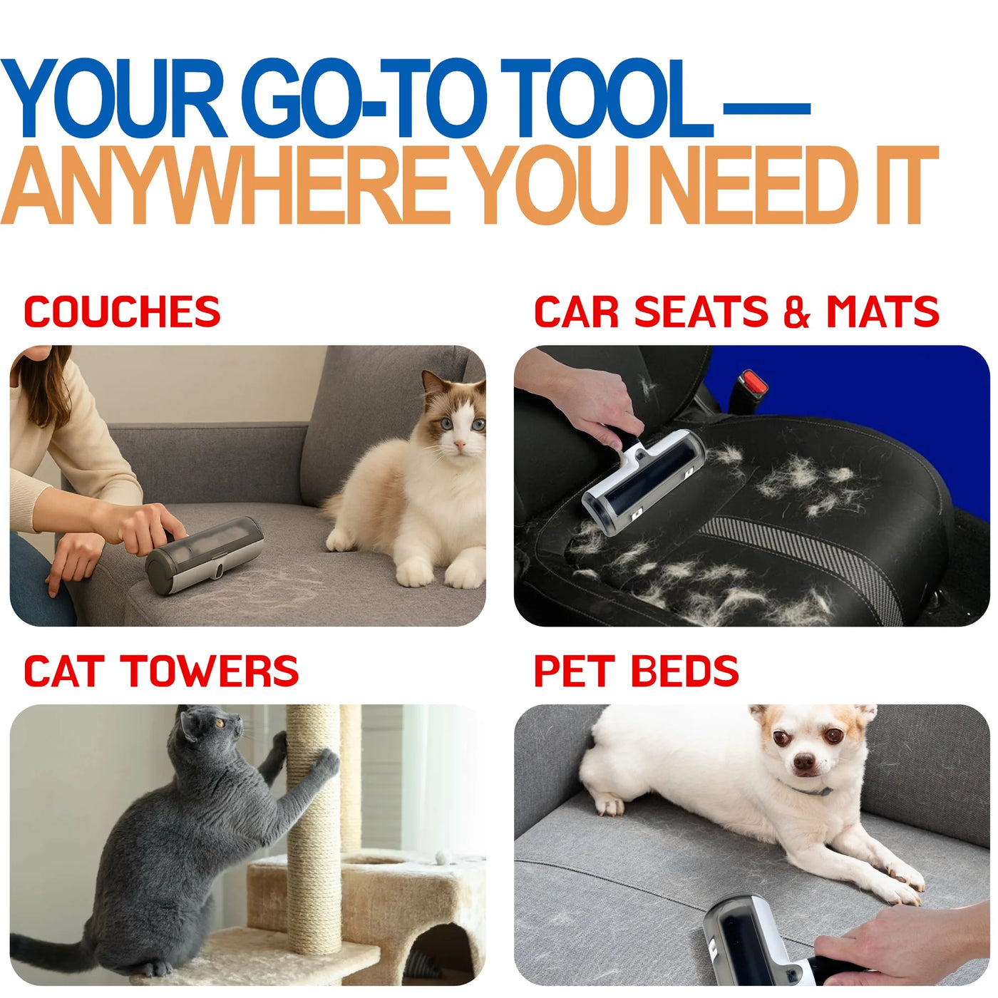 Pet Hair Roller / Hair Remover - Cat, Dog Hair Roller / Remover for Multi-Surface Fur Hair Removal Tool - Portable