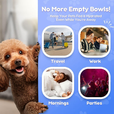 Automatic Pet Feeder & Waterer Set of 2 Pack, Self Feeding Replenish Dog Cat Bowls, Gravity Food & Water Storage Container Fountain Jug Pet Supplies Plastic Skid Proof Rubber Feet (3 Gallon)