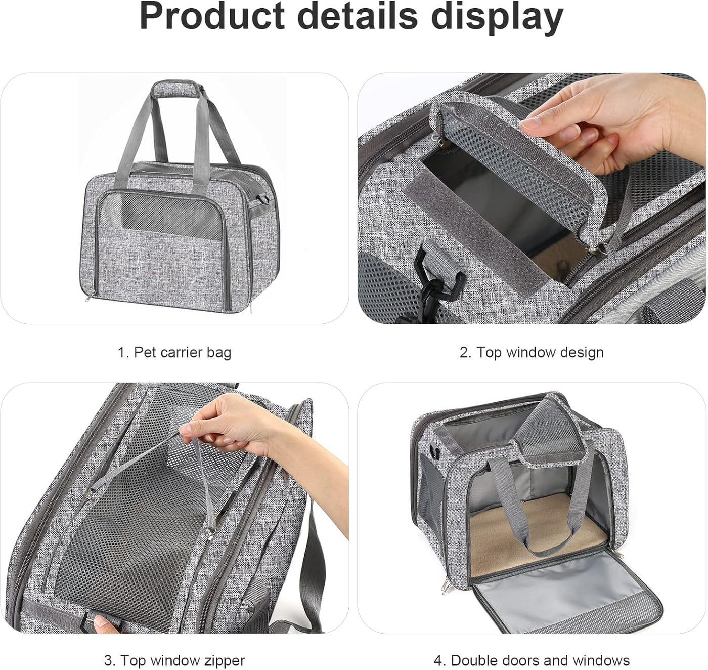 Small Cat Dog Carrier Airline Approved Pet Carrier, Soft-Sided Pet Travel Carrier with Fleece Pad for Cats Puppy Small Animals (Grey)