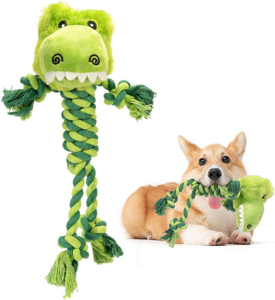 Tough Dog Toys for Puppies and Small-Medium Dogs - Tug of War, Plush Stuffed Animals, Rope Toys for Teething and Chewing Fun. (Crocodile)
